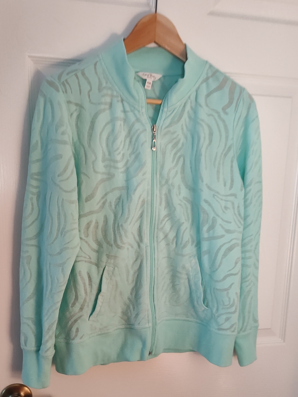 Coral Bay Mint Green Zebra-Print Zip Jacket